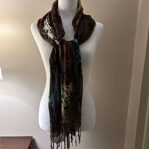 Elegant Multicolor Animal Print Scarf/Wrap with Fringe